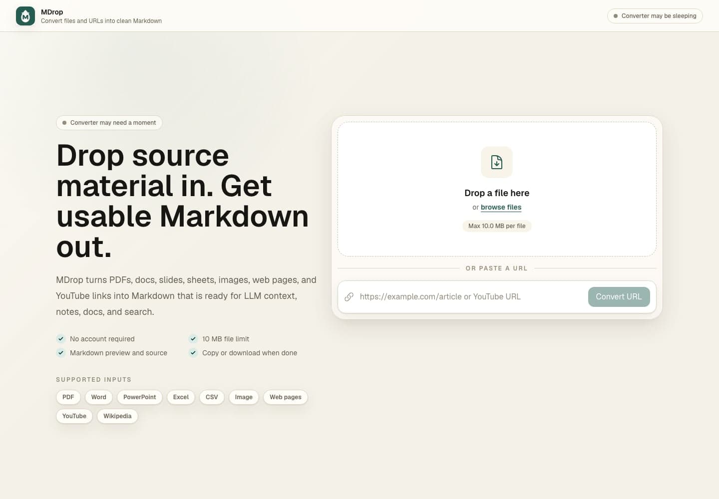 MDrop website preview