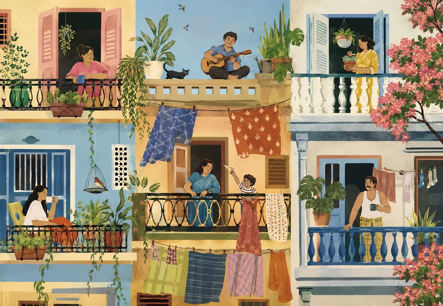 A calm balcony scene used as Naresh Silla's site visual identity.